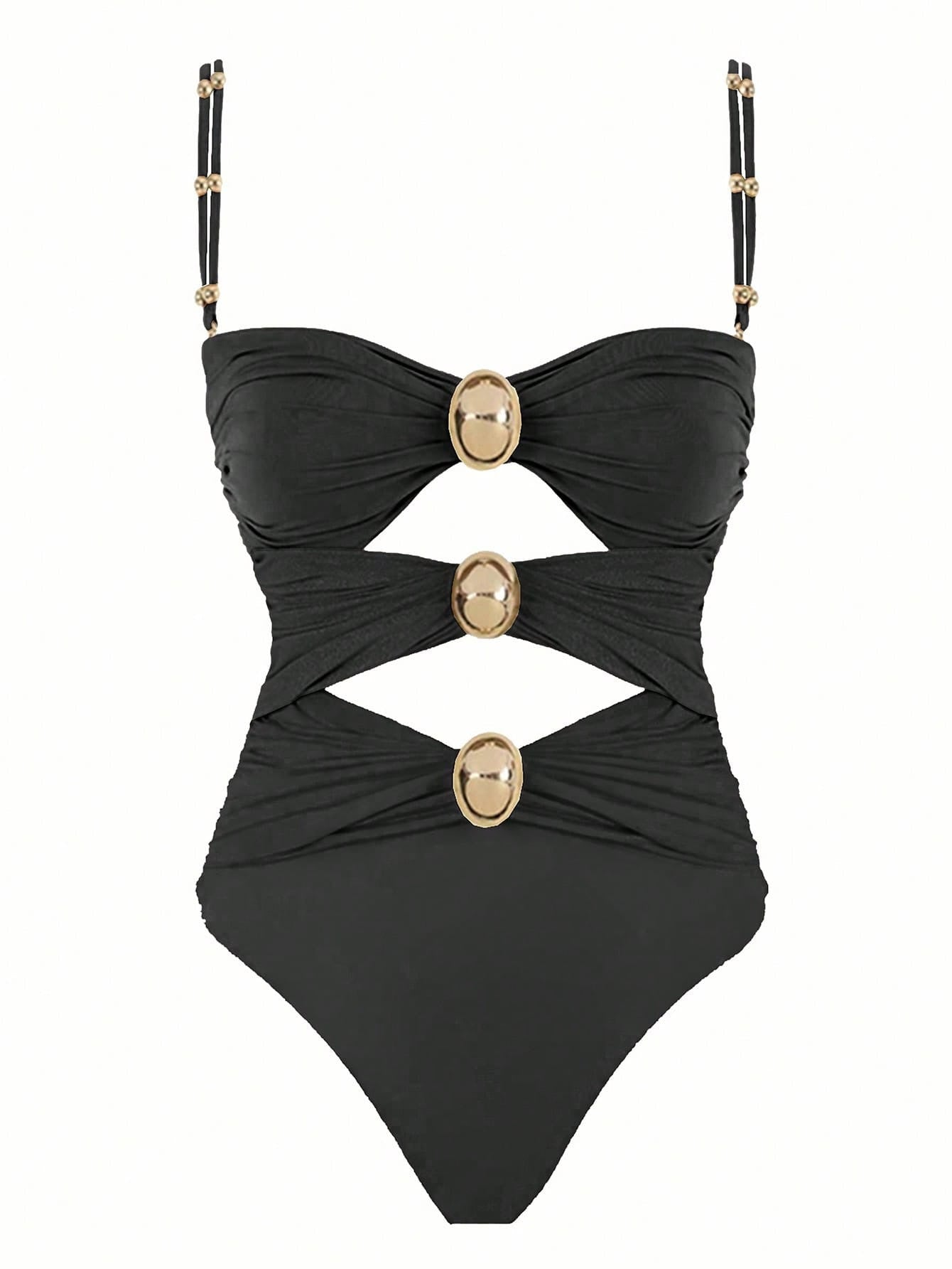 LADIES ONE PIECE SWIMSUIT SWIMWEAR APRICOT / BLACK (SIZE S - 2XL)