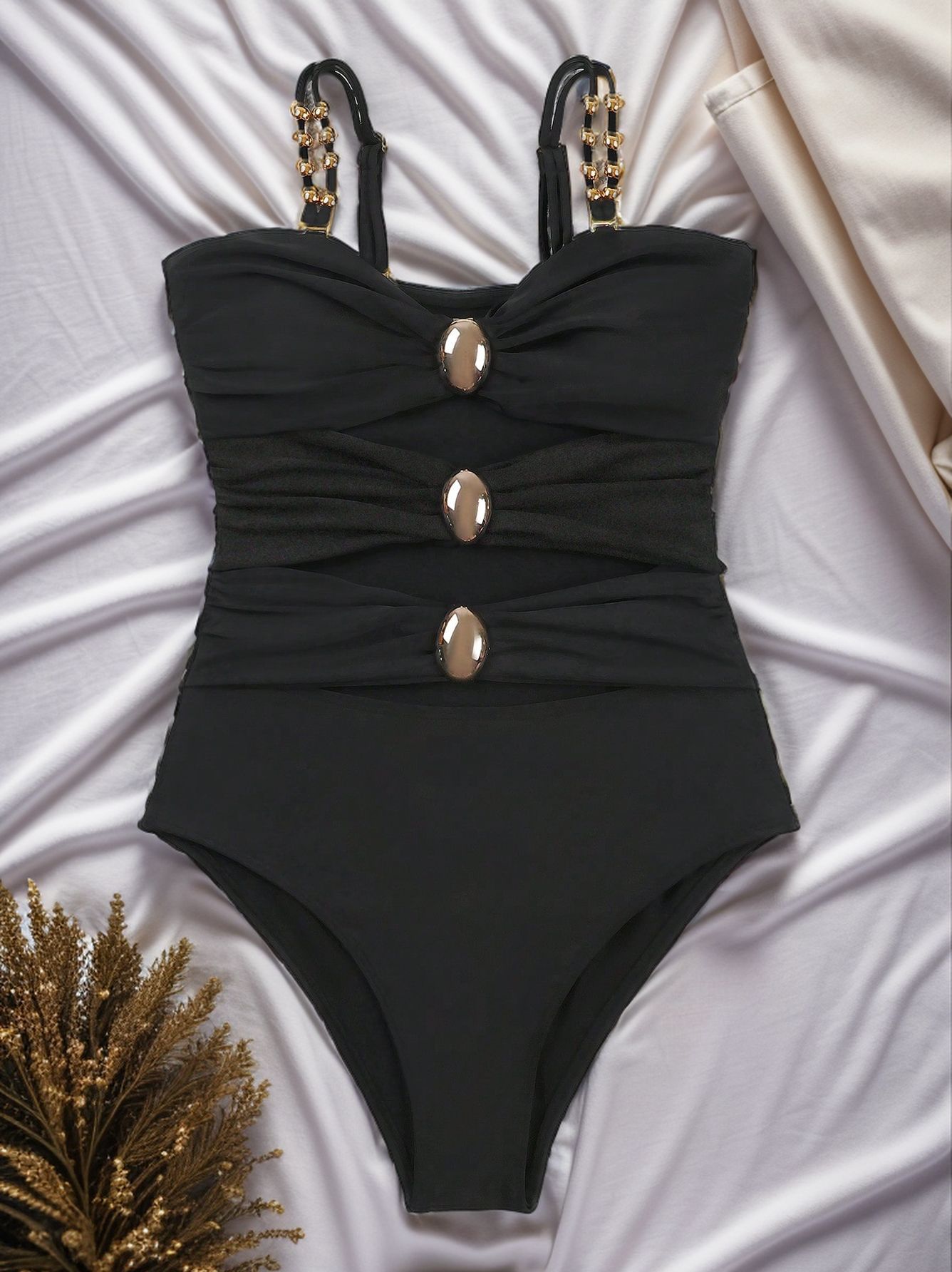 LADIES ONE PIECE SWIMSUIT SWIMWEAR APRICOT / BLACK (SIZE S - 2XL)