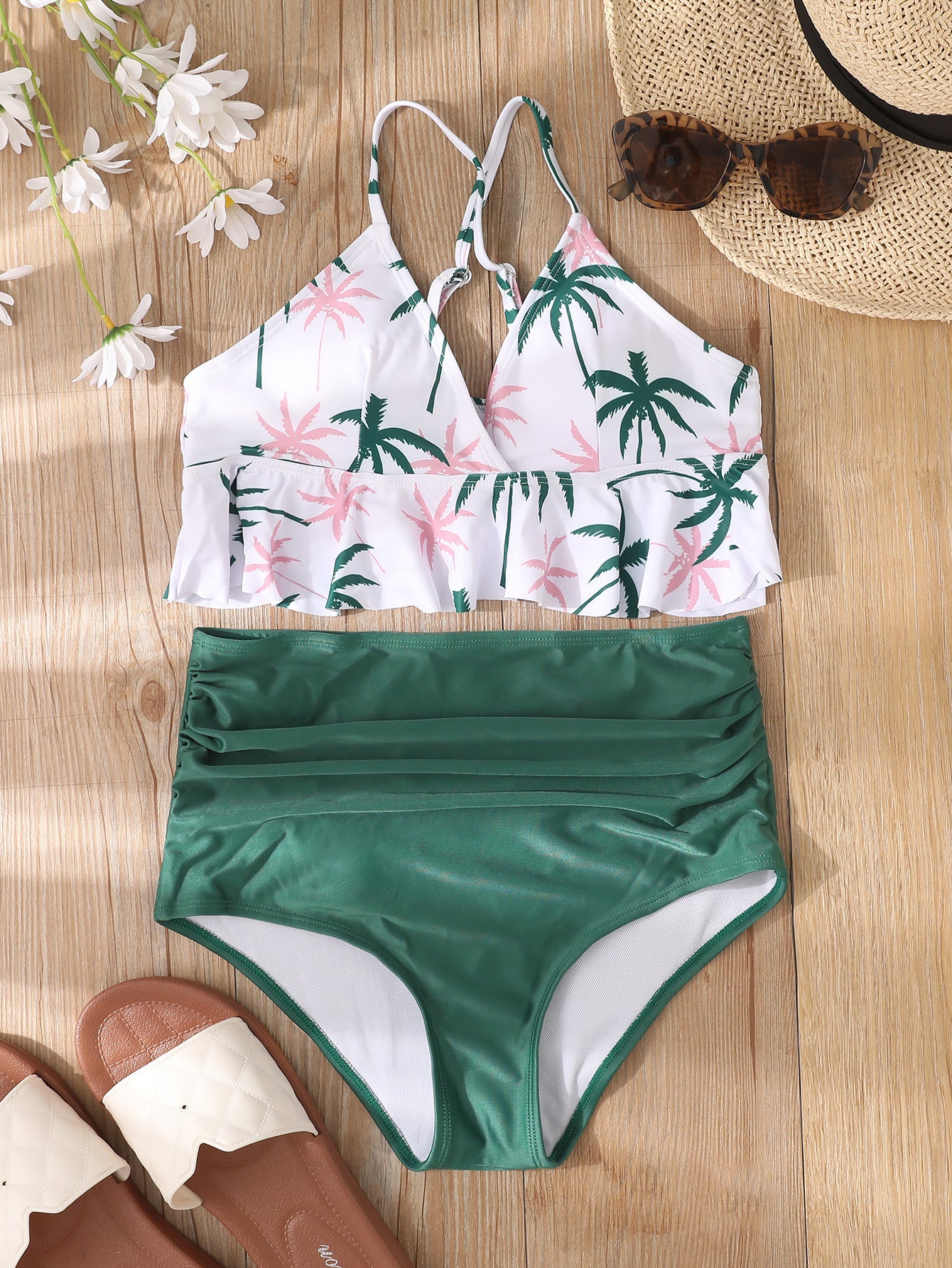LADIES HIGH WAIST TWO PIECE BIKINI SWIMWEAR (SIZE S - XL)