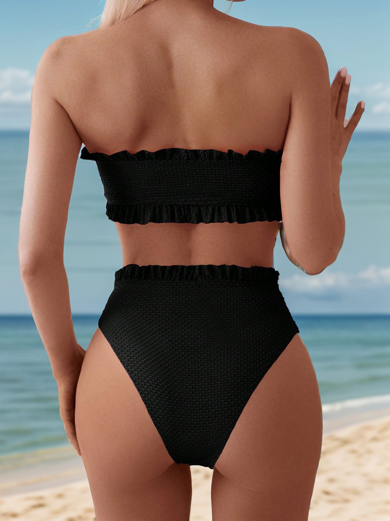 LADIES STRAPLESS TWO PIECE SWIMSUIT BIKINI SWIMWEAR BLACK / PINK ORANGE (SIZE S - XL)