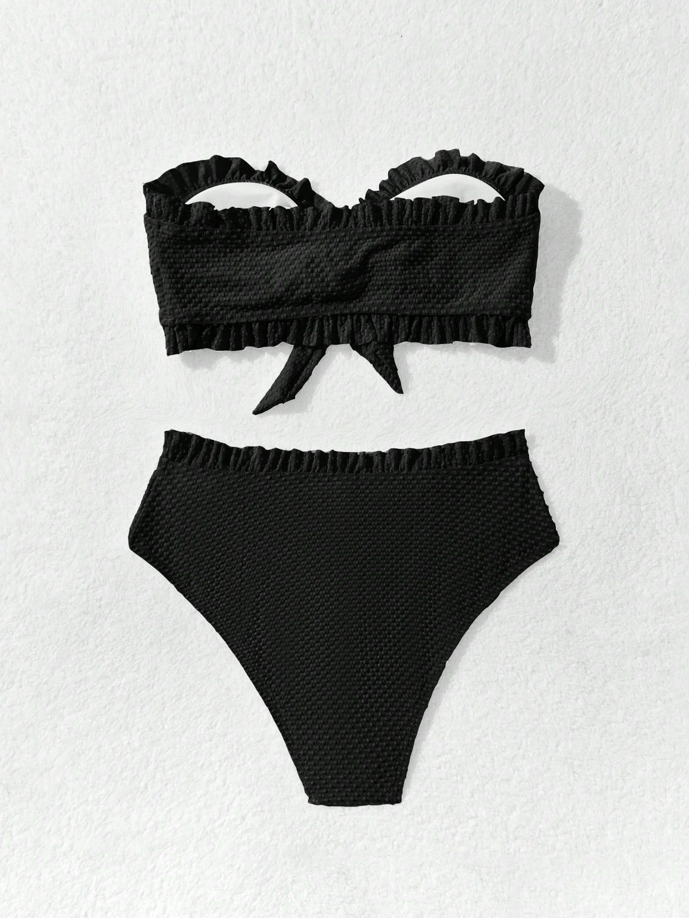 LADIES STRAPLESS TWO PIECE SWIMSUIT BIKINI SWIMWEAR BLACK / PINK ORANGE (SIZE S - XL)