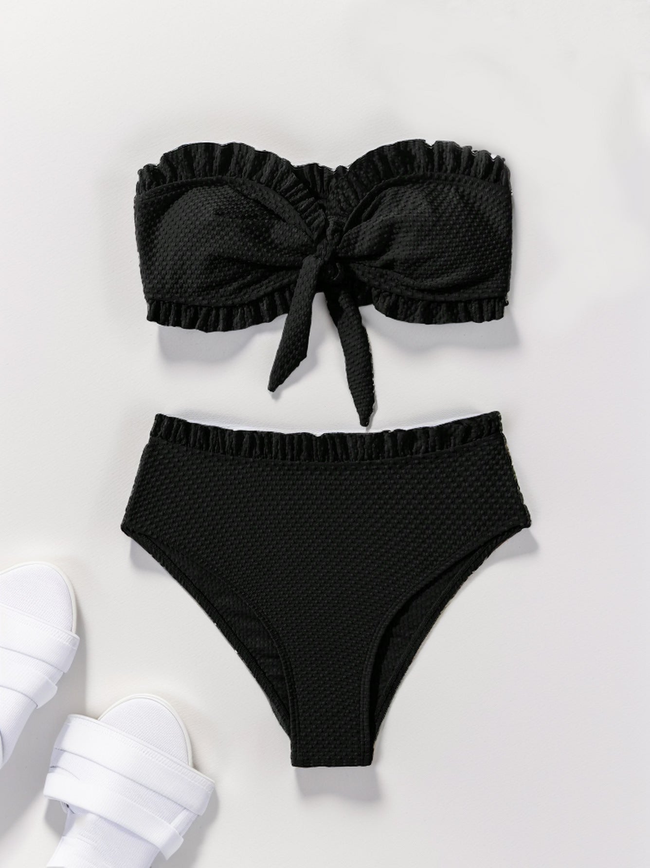 LADIES STRAPLESS TWO PIECE SWIMSUIT BIKINI SWIMWEAR BLACK / PINK ORANGE (SIZE S - XL)