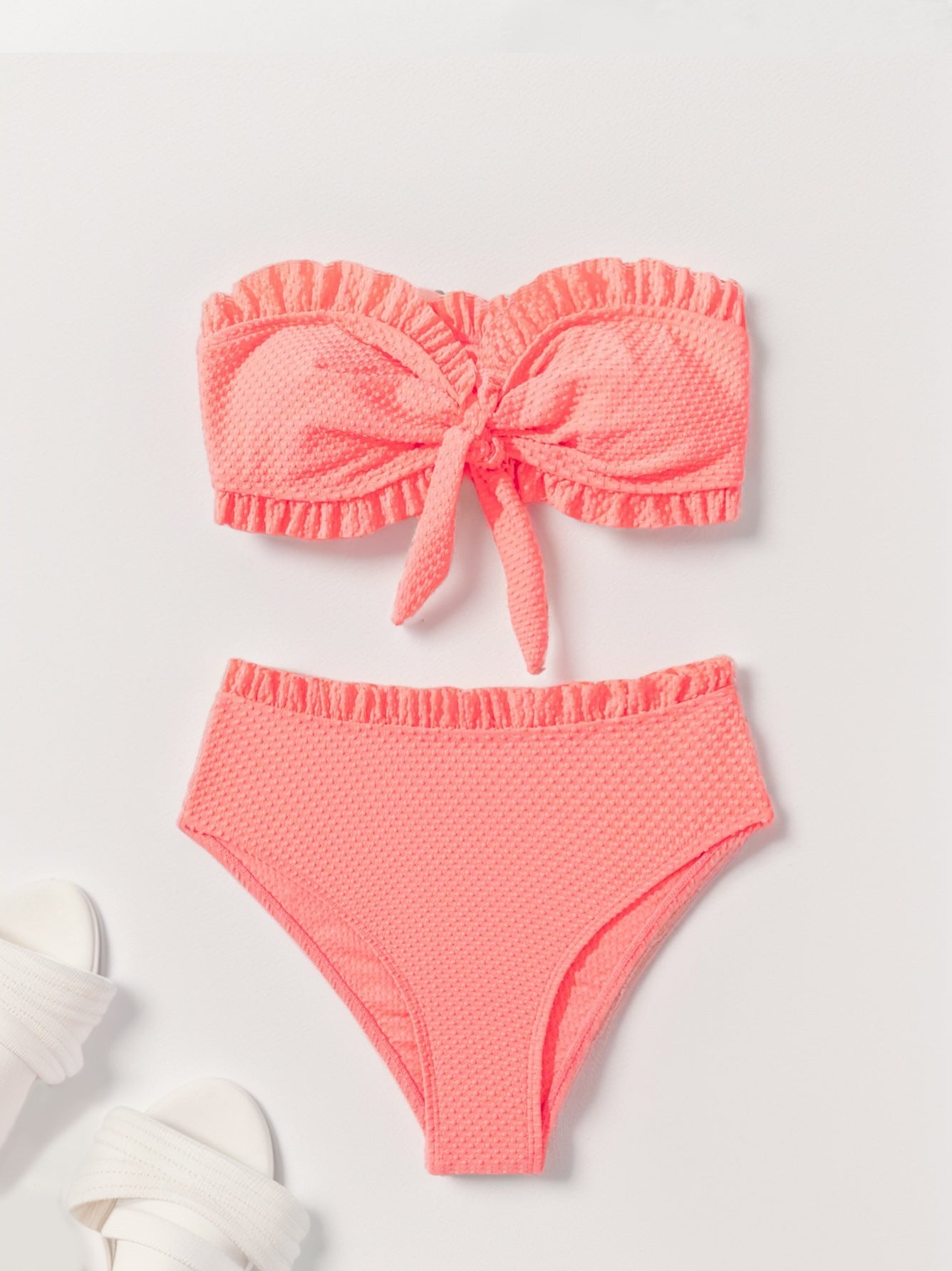 LADIES STRAPLESS TWO PIECE SWIMSUIT BIKINI SWIMWEAR BLACK / PINK ORANGE (SIZE S - XL)