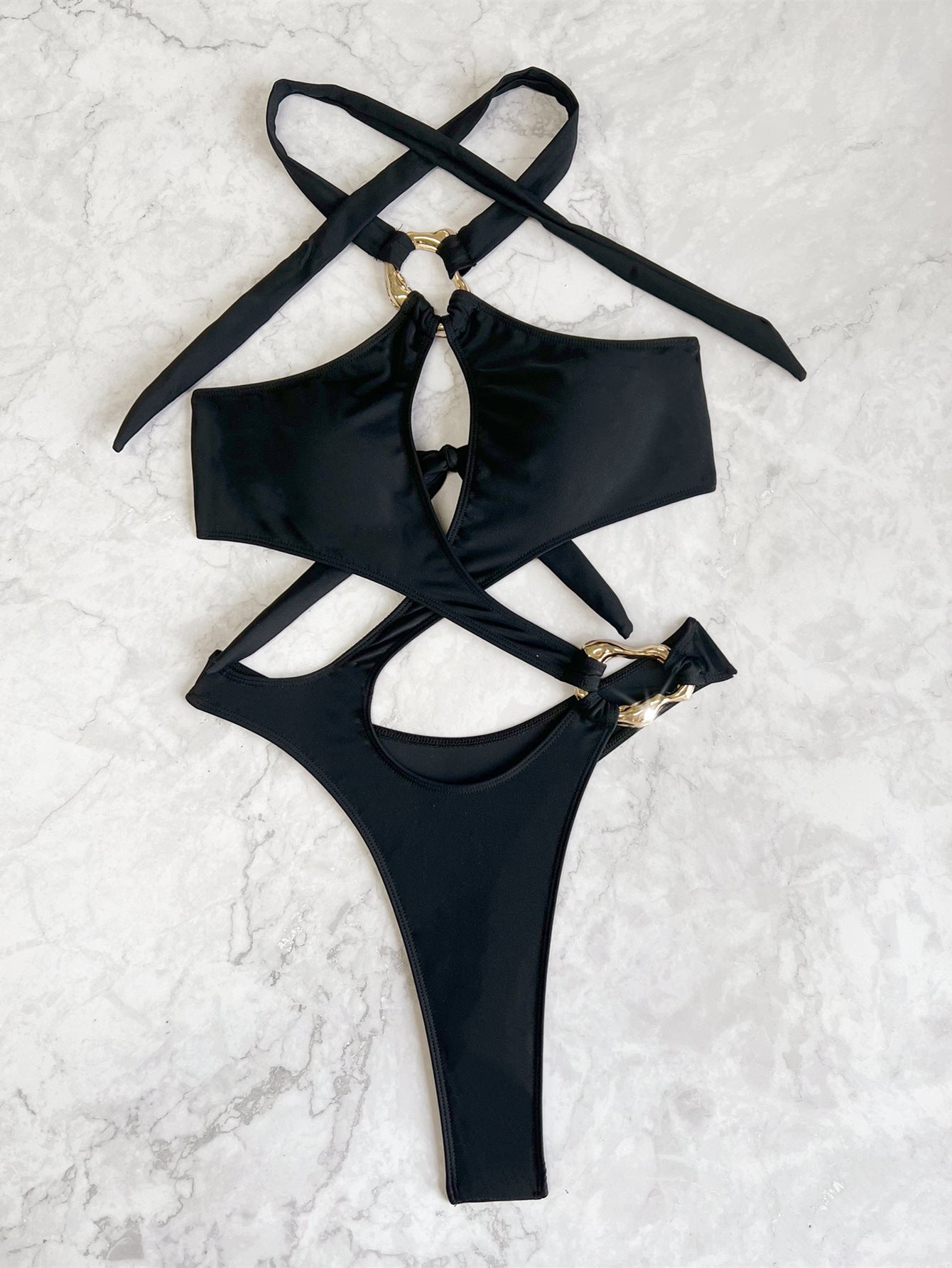 LADIES ONE PIECE SWIMSUIT SWIMWEAR BLACK (SIZE S - L)