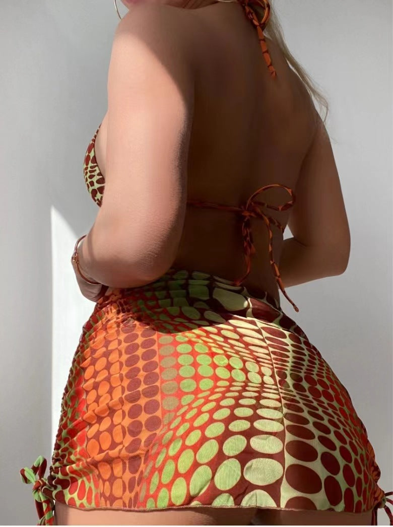 LADIES 4 PIECE SWIMSUIT SWIMWEAR SET ORANGE / DARK BLUE / GREEN (SIZE S - XL)