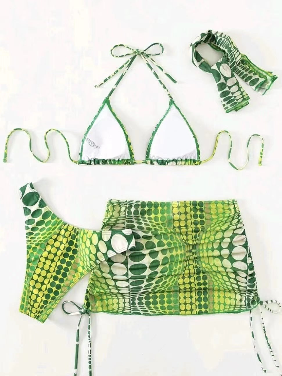 LADIES 4 PIECE SWIMSUIT SWIMWEAR SET ORANGE / DARK BLUE / GREEN (SIZE S - XL)