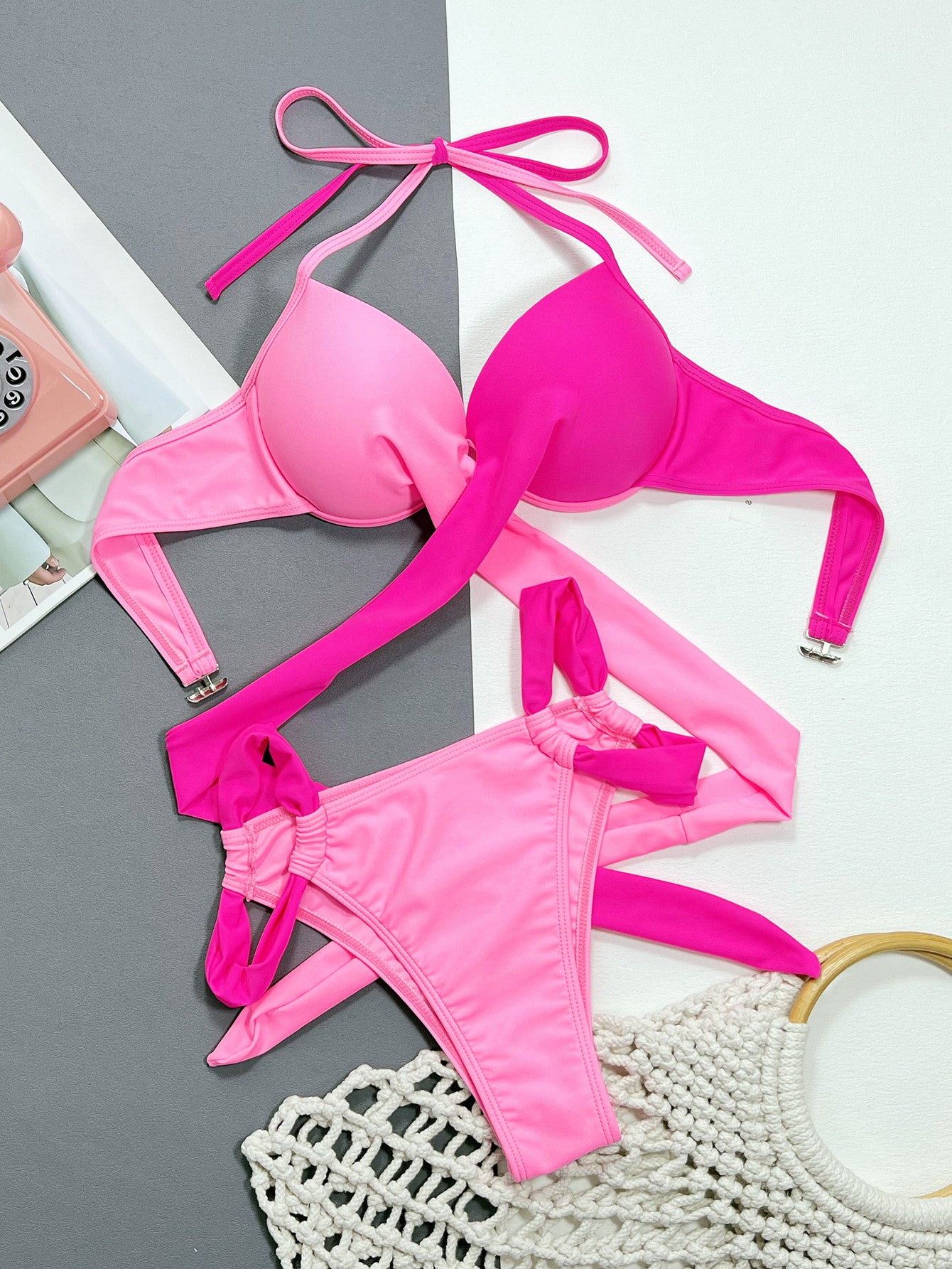 LADIES TWO PIECE BIKINI SWIMWEAR PINK (SIZE S - XL)