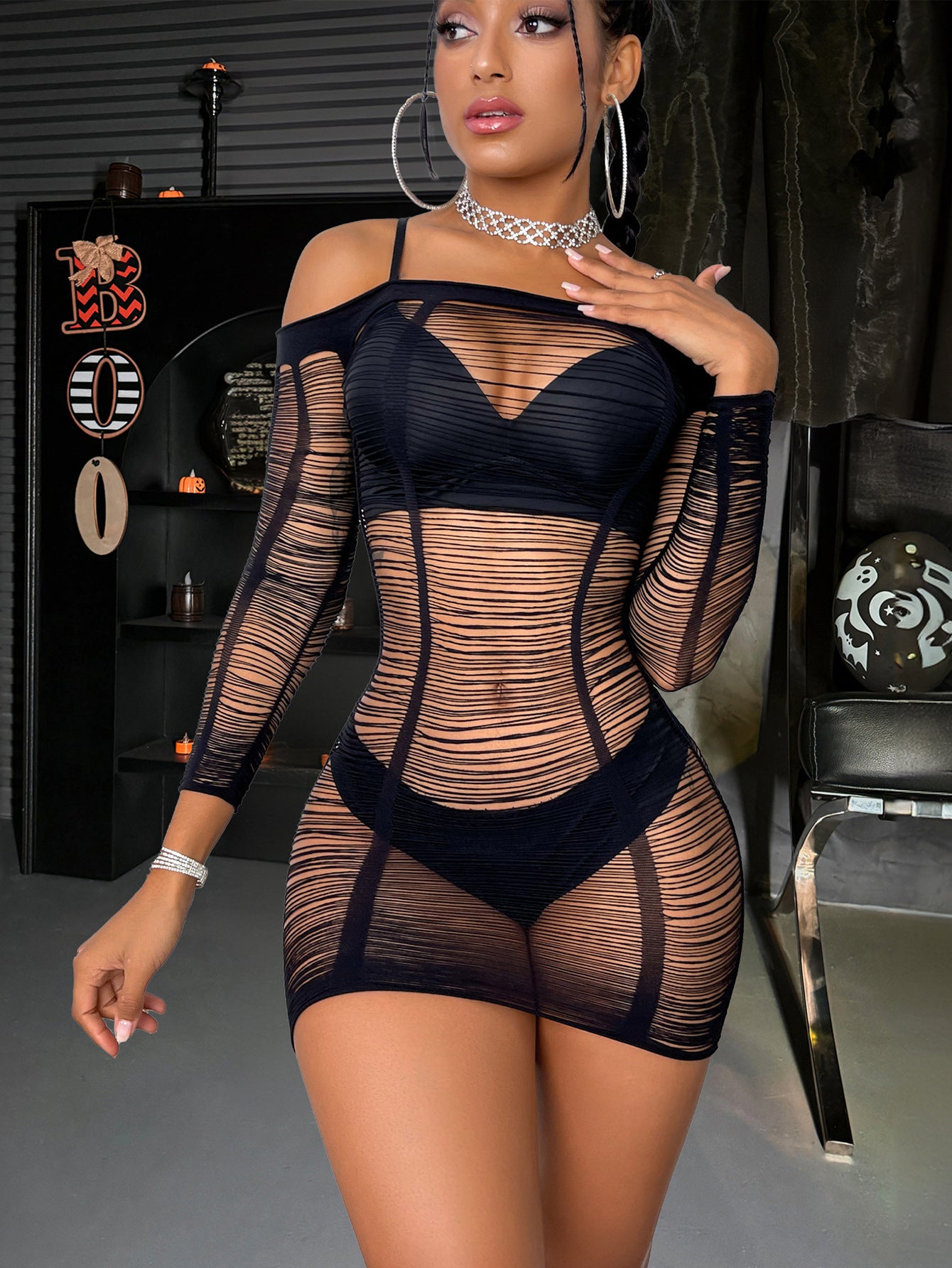 LADIES SEXY LINGERIE DRESS BLACK / WHITE (FREE SIZE)