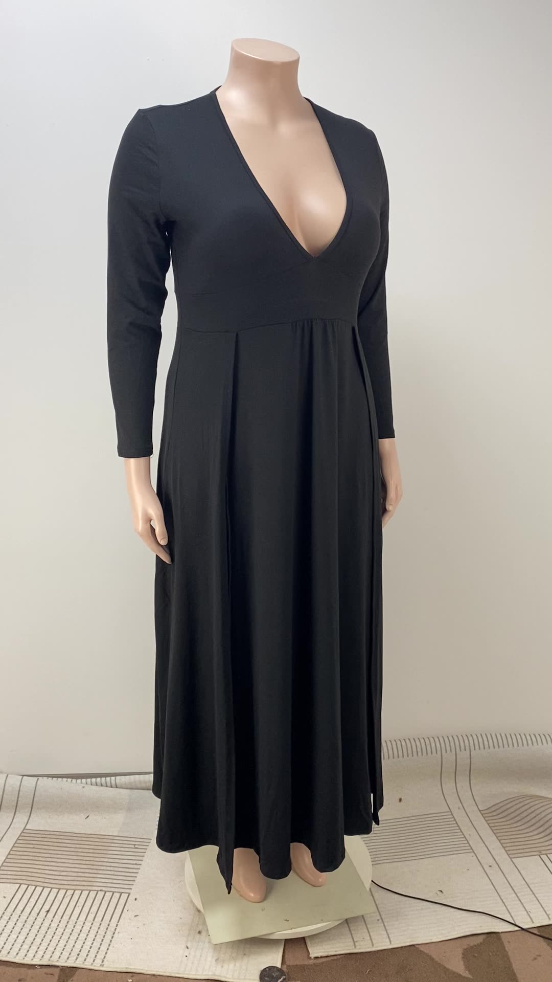 LADIES PLUS SIZE V NECK DRESS BLACK (SIZE XL - 5XL)