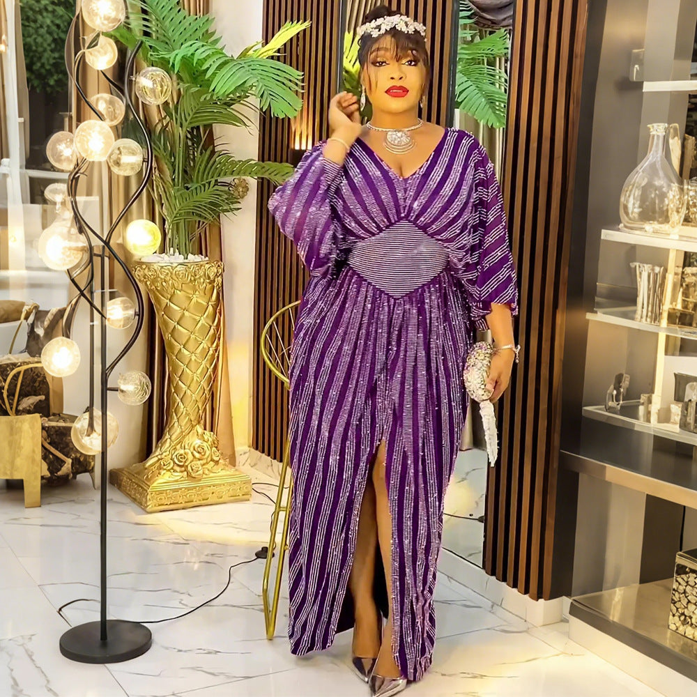 LADIES PLUS SIZE LONG DRESS BLUE / DARK PURPLE / DARK GREEN / BLACK (SIZE L - 3XL)