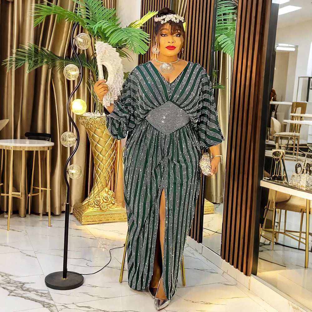 LADIES PLUS SIZE LONG DRESS BLUE / DARK PURPLE / DARK GREEN / BLACK (SIZE L - 3XL)