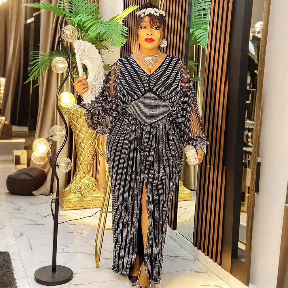 LADIES PLUS SIZE LONG DRESS BLUE / DARK PURPLE / DARK GREEN / BLACK (SIZE L - 3XL)