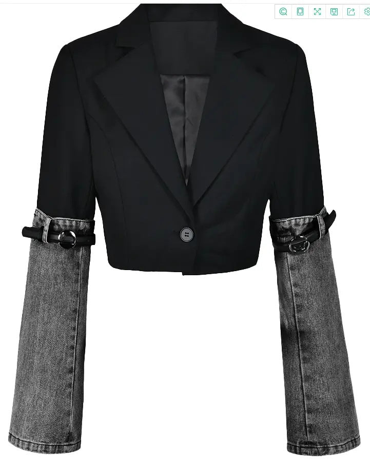 LADIES JACKET WITH BELTED DENIM SLEEVES GRAY (SIZE S - XL)
