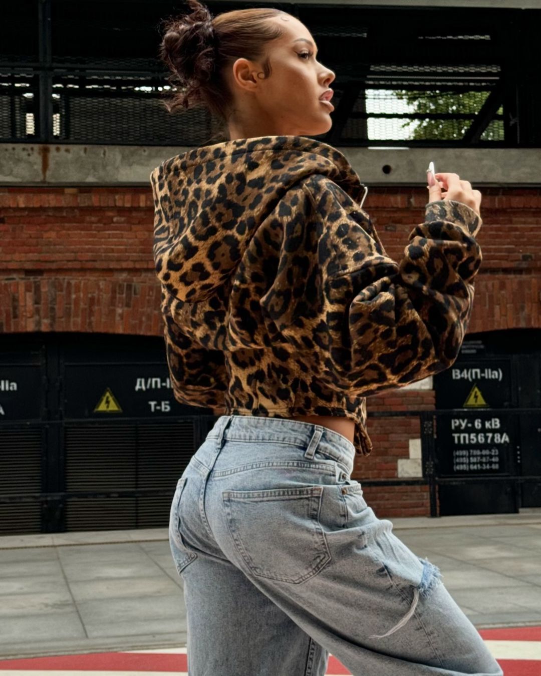 LADIES IRREGULAR WAIST HOODED JACKET LEOPARD (SIZE S - L)