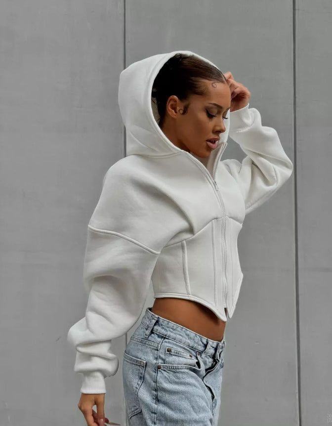 LADIES HOODED JACKET WHITE (SIZE S - L)