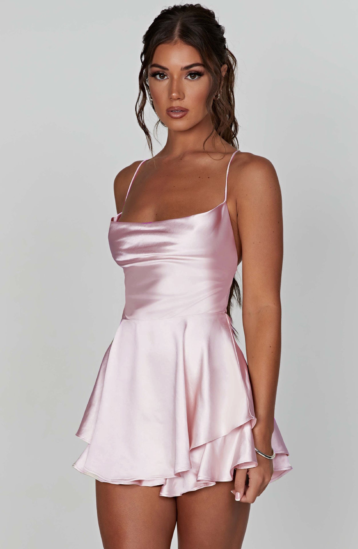 LADIES SLIM WAIST SEXY LACE UP BACK SHORT DRESS RED / CHAMPAGNE / GREEN / LIME GREEN / DARK COPPER BROWN / PINK / BLACK (SIZE: S - L)