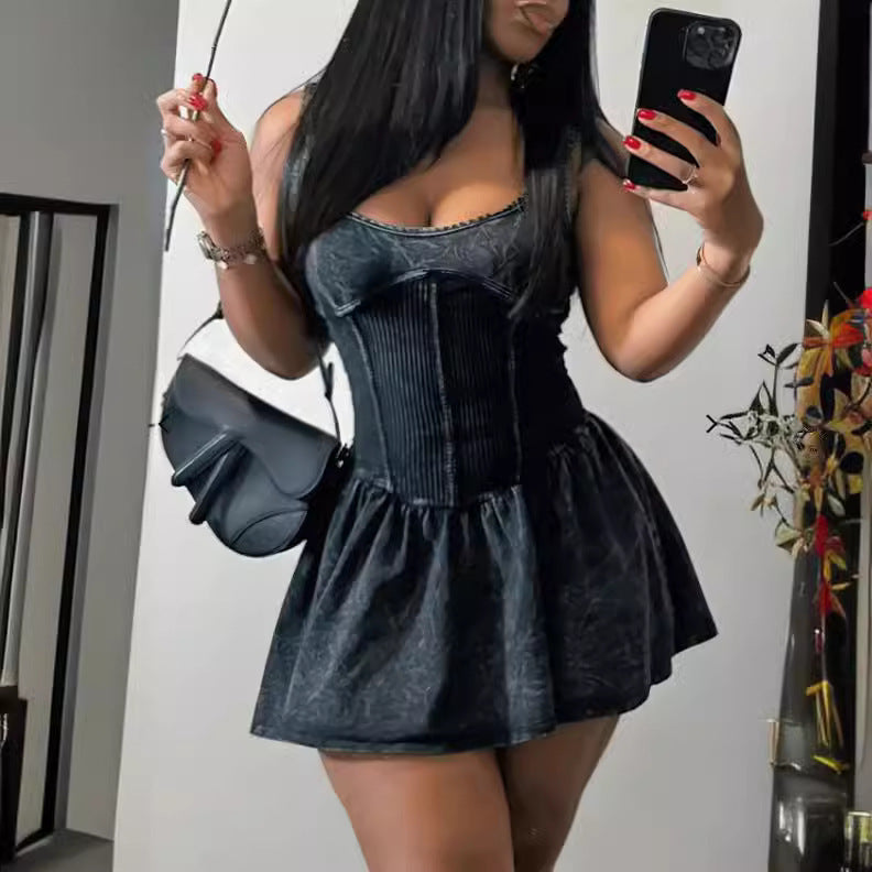 LADIES SHORT MINI DRESS DARK GRAY (SIZE XS - XL)