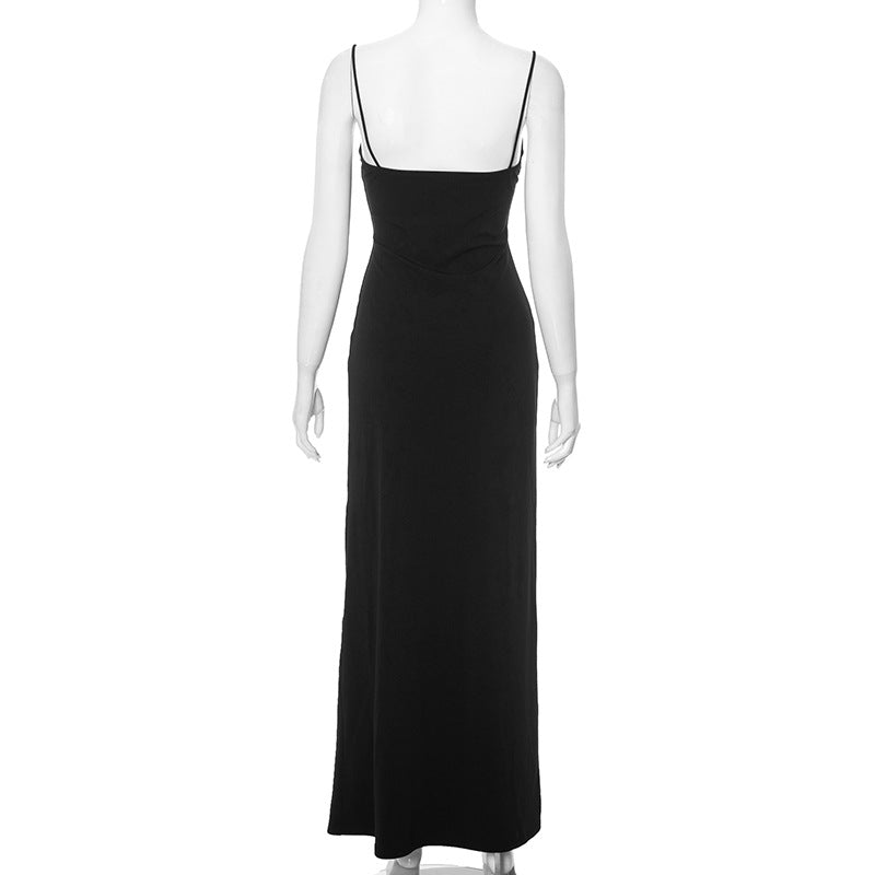 LADIES LONG DRESS WITH SLIT BLACK (SIZE S - L)