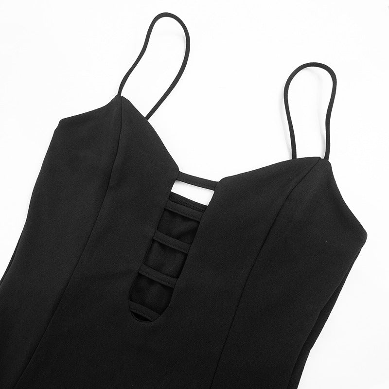 LADIES LONG DRESS WITH SLIT BLACK (SIZE S - L)