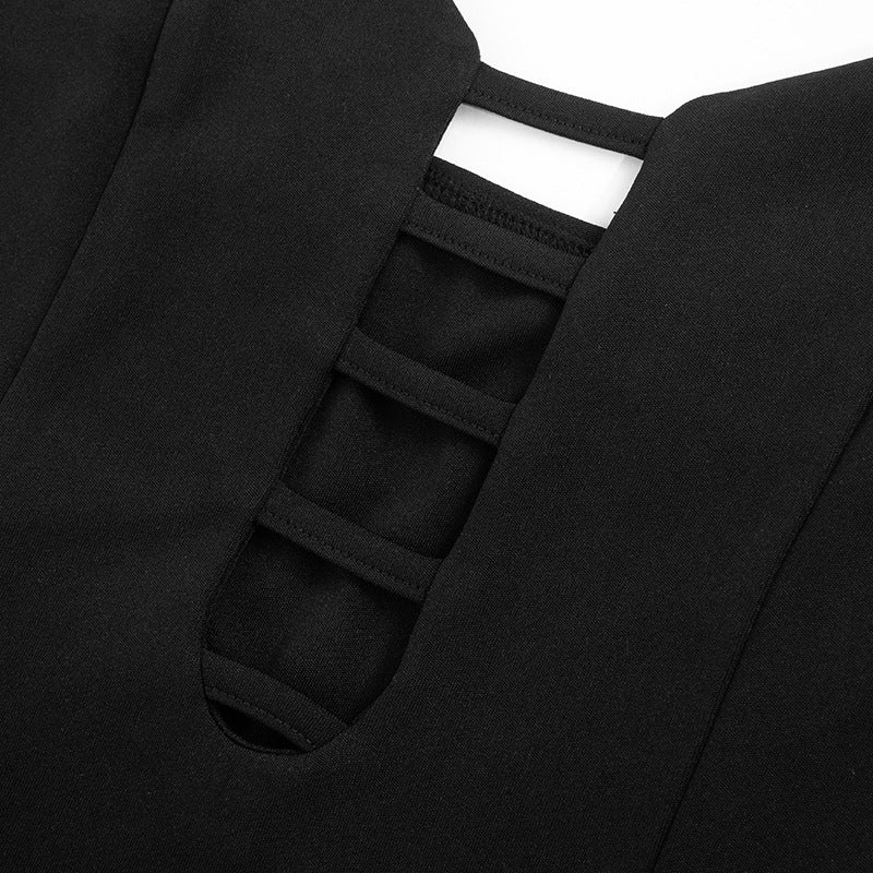 LADIES LONG DRESS WITH SLIT BLACK (SIZE S - L)