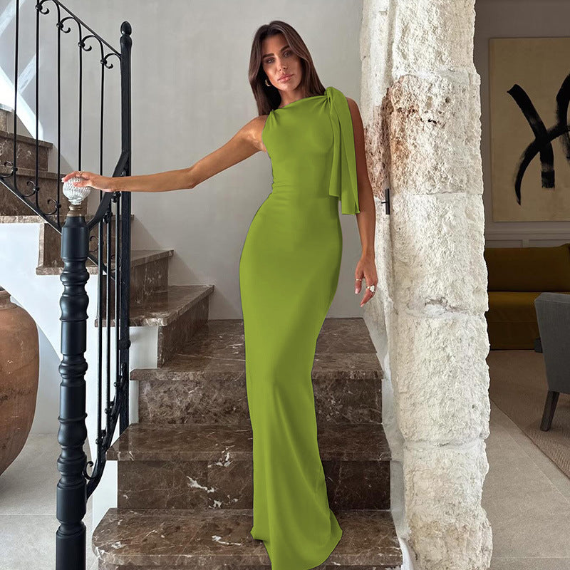 LADIES ONE SHOULDER LONG DRESS VARIOUS COLOURS (SIZE S - L)