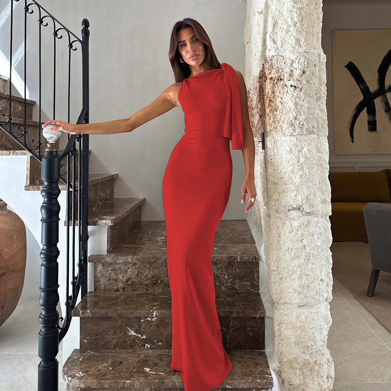 LADIES ONE SHOULDER LONG DRESS VARIOUS COLOURS (SIZE S - L)