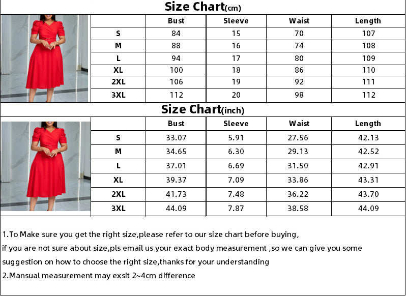 LADIES V-NECK PLEATED DRESS BRIGHT BLUE / RED / BLACK / GREEN (SIZE S - 3XL)