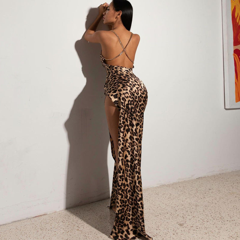 LADIES LONG LEOPARD PRINT MAXI DRESS LEOPARD PRINT (SIZE S - L)