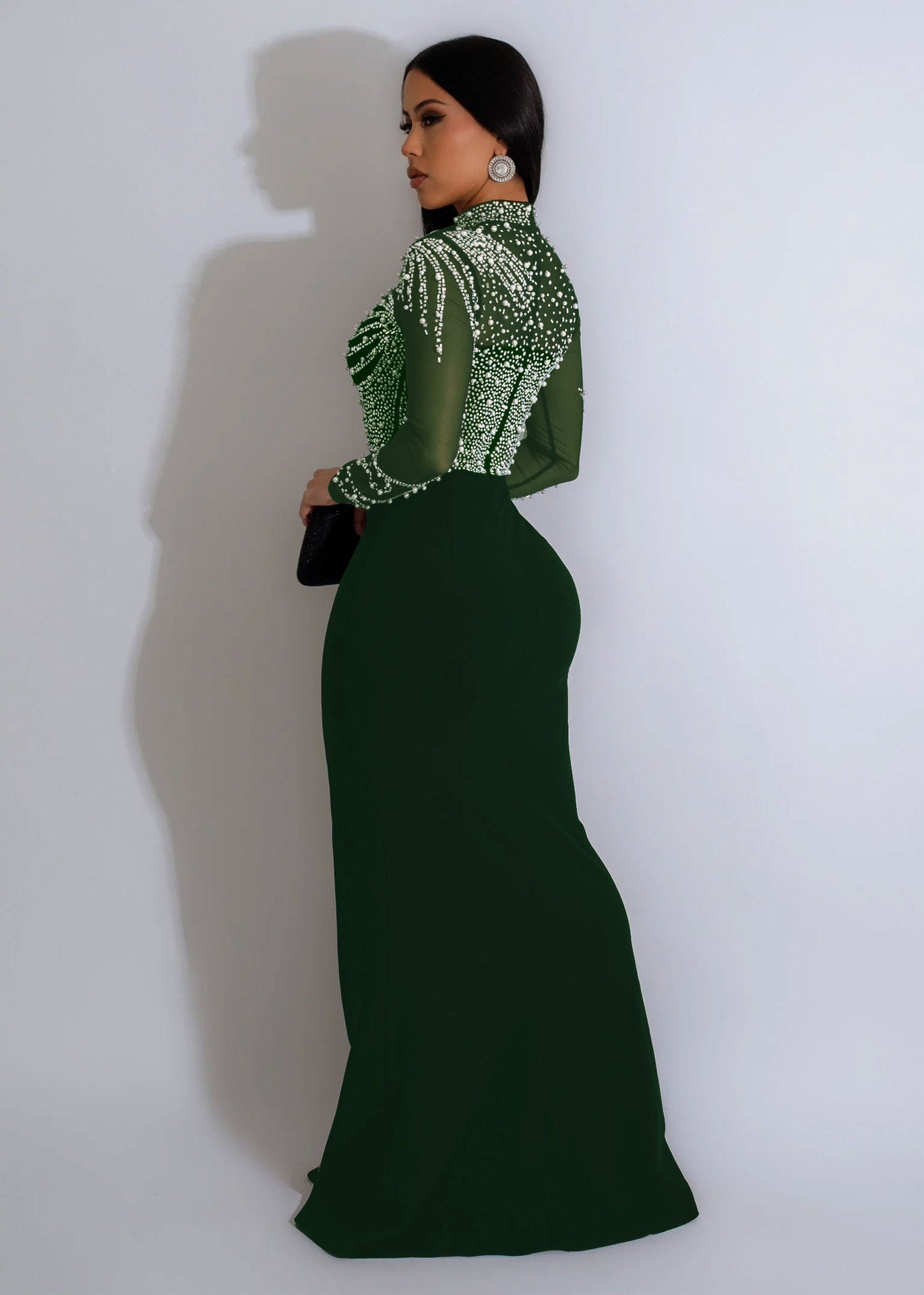 LADIES SEE-THROUGH BODYCON DRESS WITH SLIT BLACK / WHITE / DARK GREEN / PINK / BLUE (SIZE S - 3XL)