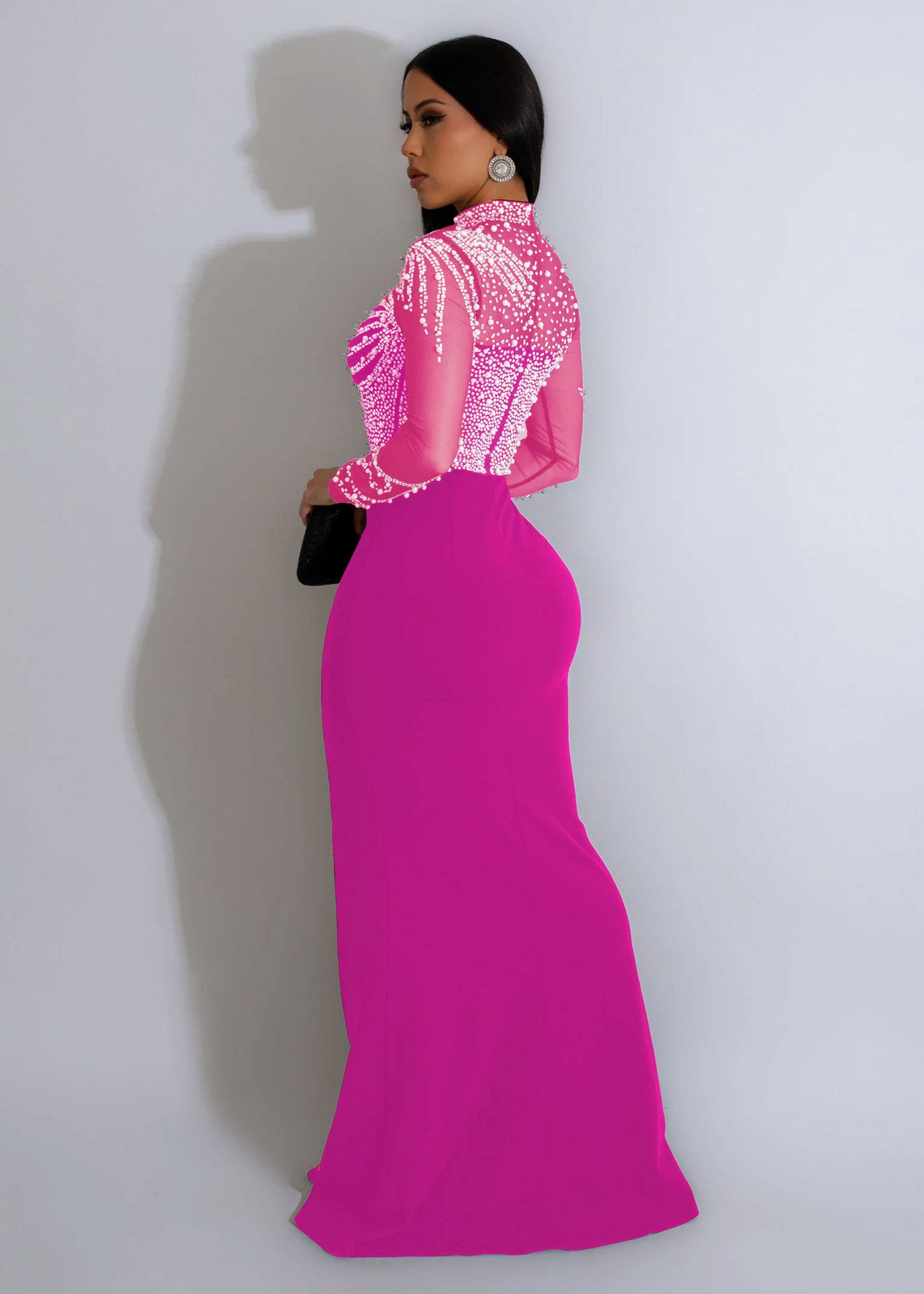 LADIES SEE-THROUGH BODYCON DRESS WITH SLIT BLACK / WHITE / DARK GREEN / PINK / BLUE (SIZE S - 3XL)