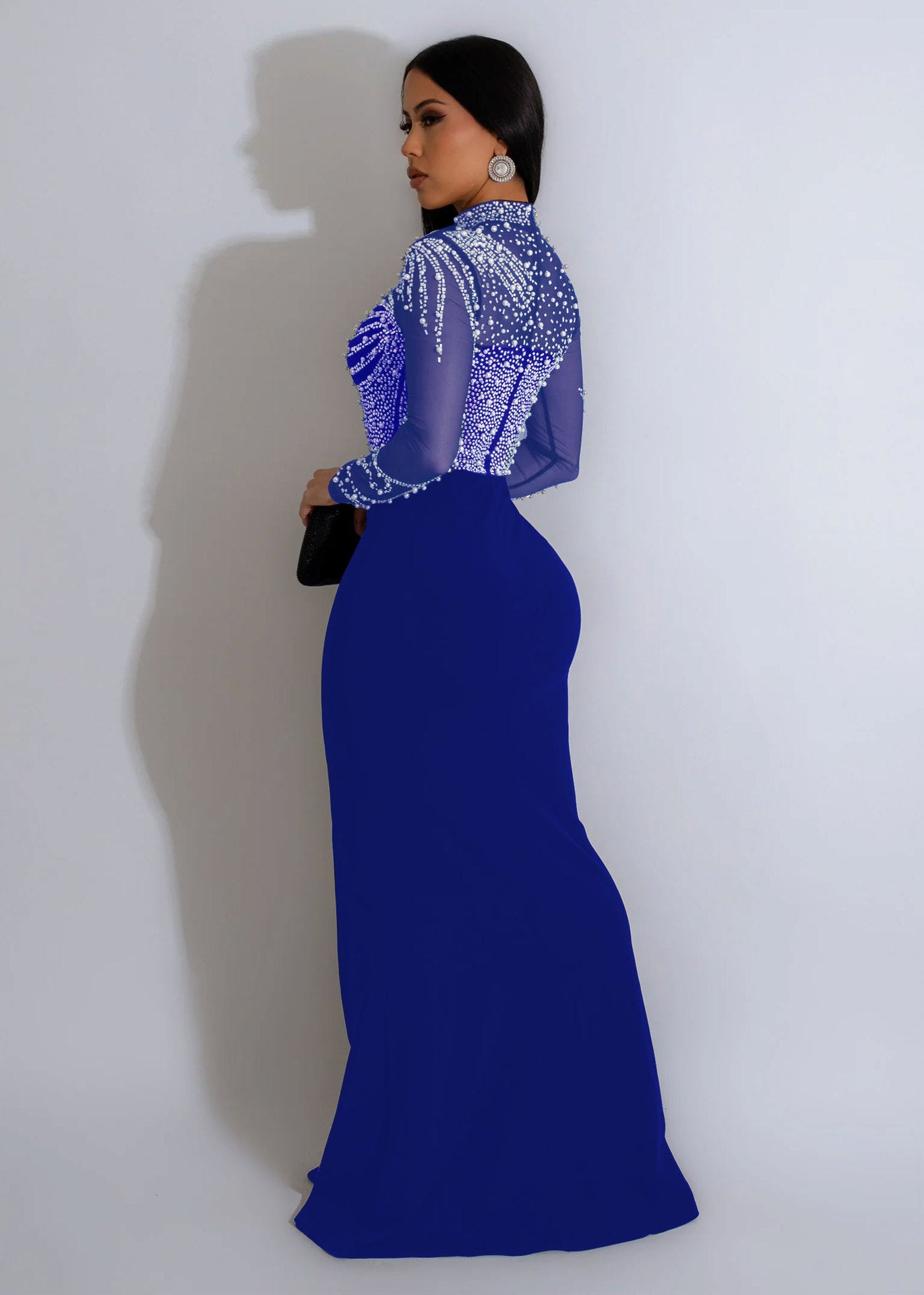LADIES SEE-THROUGH BODYCON DRESS WITH SLIT BLACK / WHITE / DARK GREEN / PINK / BLUE (SIZE S - 3XL)
