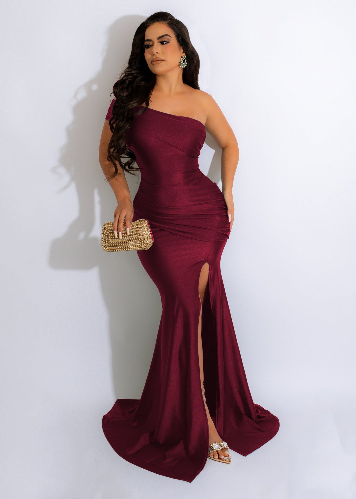 LADIES ONE SHOULDER EVENING DRESS VARIOUS COLOURS (SIZE S - 2XL)