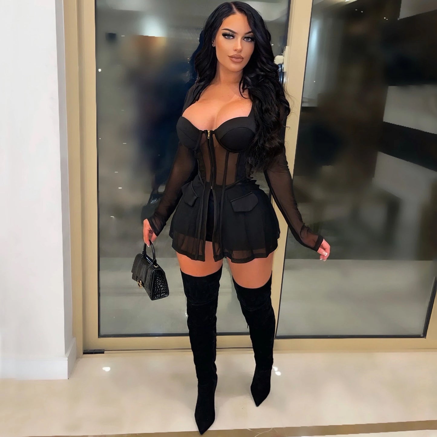 LADIES MESH SEE THROUGH TWO PIECE SHORTS SET 7 DIFFERENT COLOURS (SIZE S - 2XL)