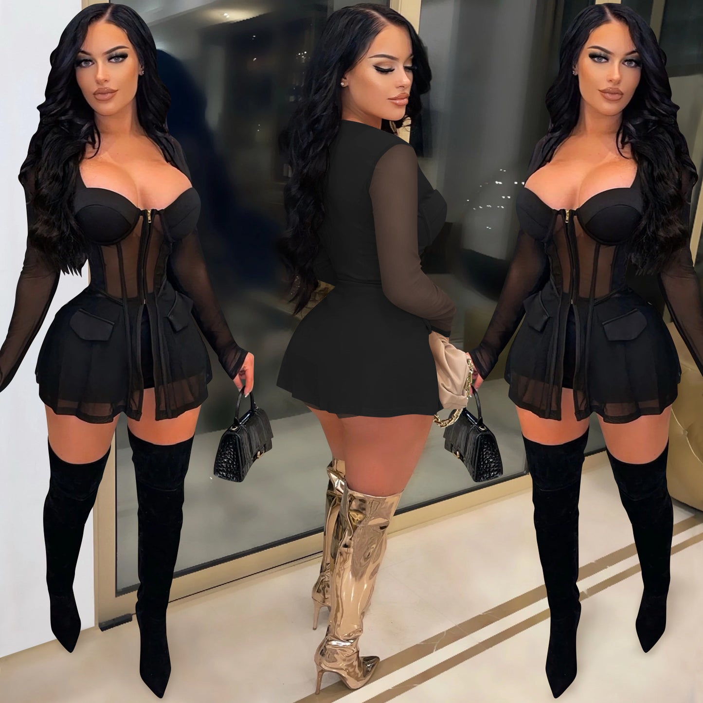 LADIES MESH SEE THROUGH TWO PIECE SHORTS SET 7 DIFFERENT COLOURS (SIZE S - 2XL)