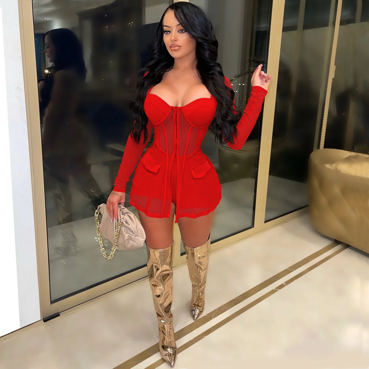 LADIES MESH SEE THROUGH TWO PIECE SHORTS SET 7 DIFFERENT COLOURS (SIZE S - 2XL)
