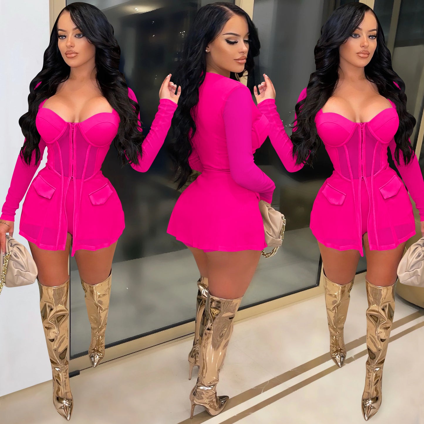 LADIES MESH SEE THROUGH TWO PIECE SHORTS SET 7 DIFFERENT COLOURS (SIZE S - 2XL)