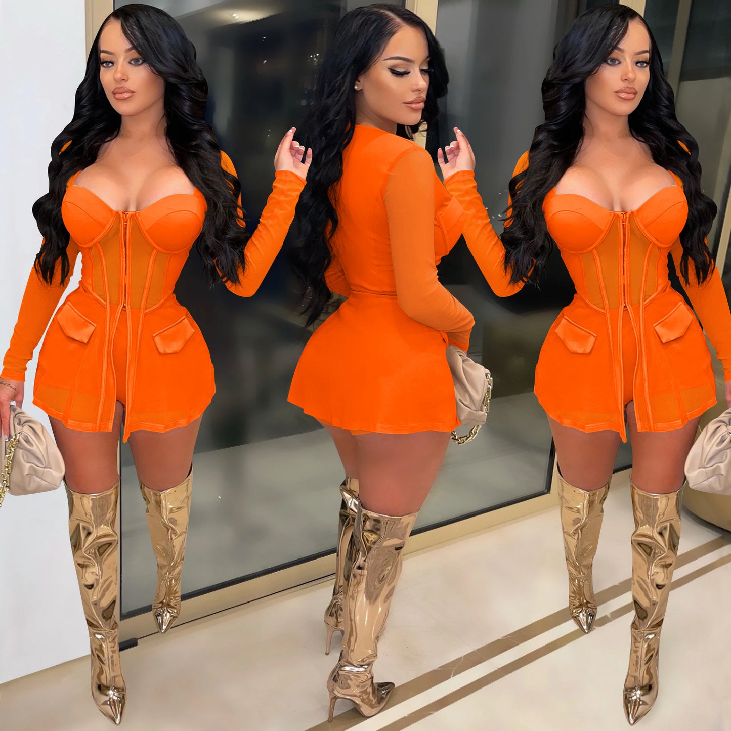 LADIES MESH SEE THROUGH TWO PIECE SHORTS SET 7 DIFFERENT COLOURS (SIZE S - 2XL)
