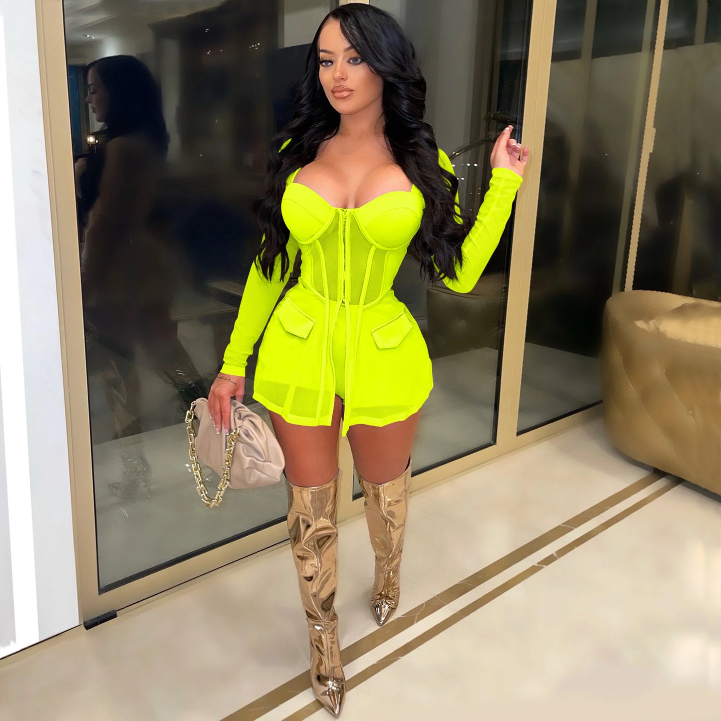 LADIES MESH SEE THROUGH TWO PIECE SHORTS SET 7 DIFFERENT COLOURS (SIZE S - 2XL)