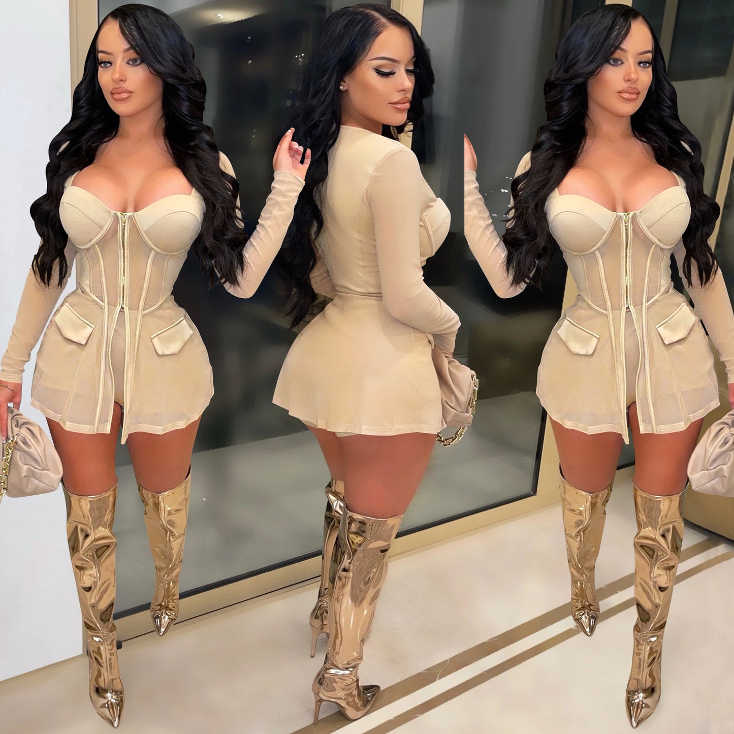 LADIES MESH SEE THROUGH TWO PIECE SHORTS SET 7 DIFFERENT COLOURS (SIZE S - 2XL)