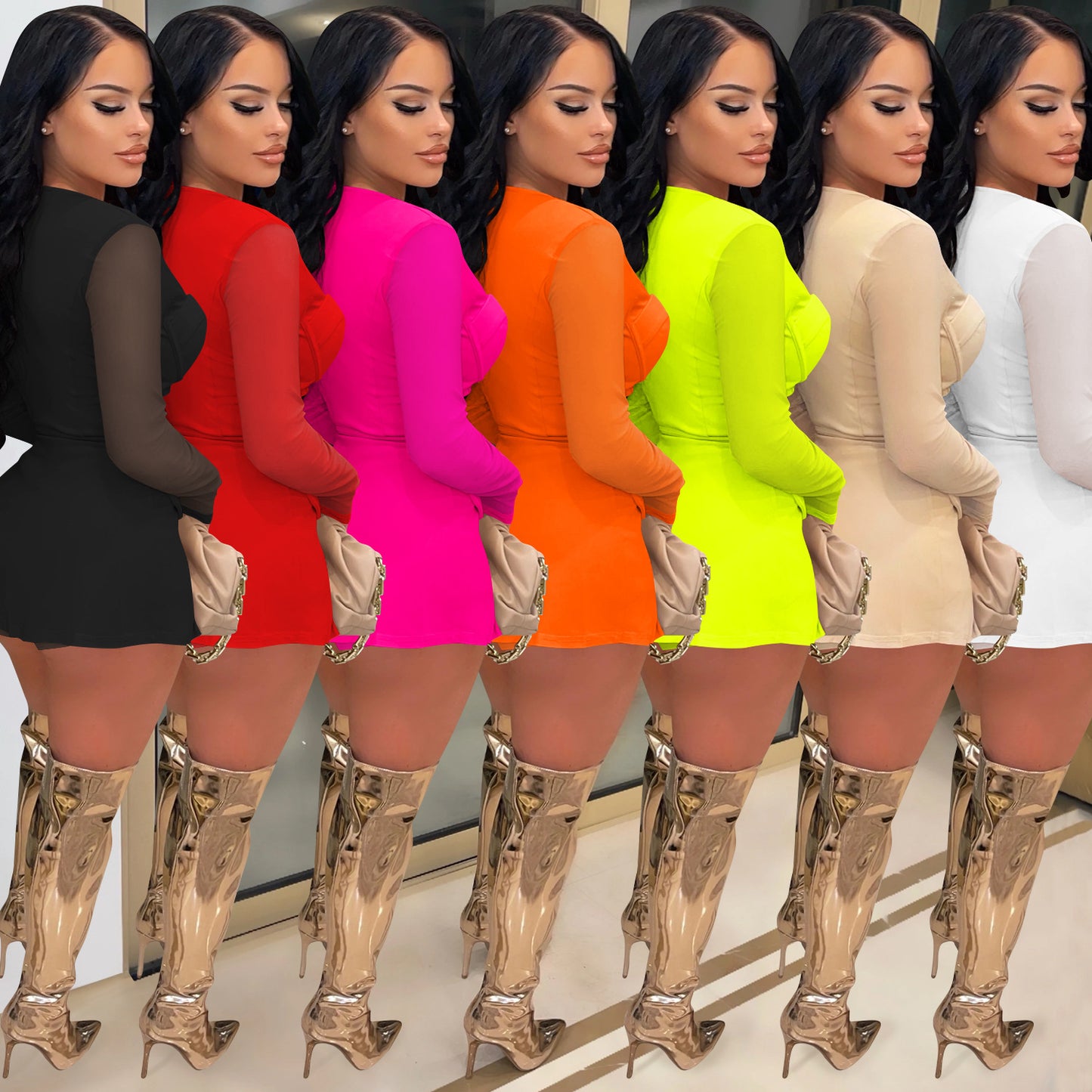 LADIES MESH SEE THROUGH TWO PIECE SHORTS SET 7 DIFFERENT COLOURS (SIZE S - 2XL)