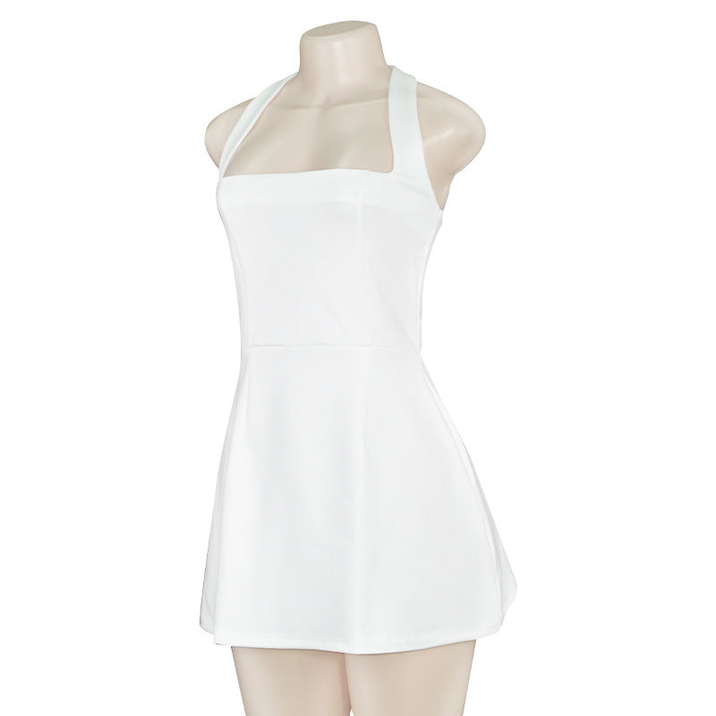 LADIES SLEEVELESS HALTERNECK DRESS WHITE / BLACK (SIZE S - L)