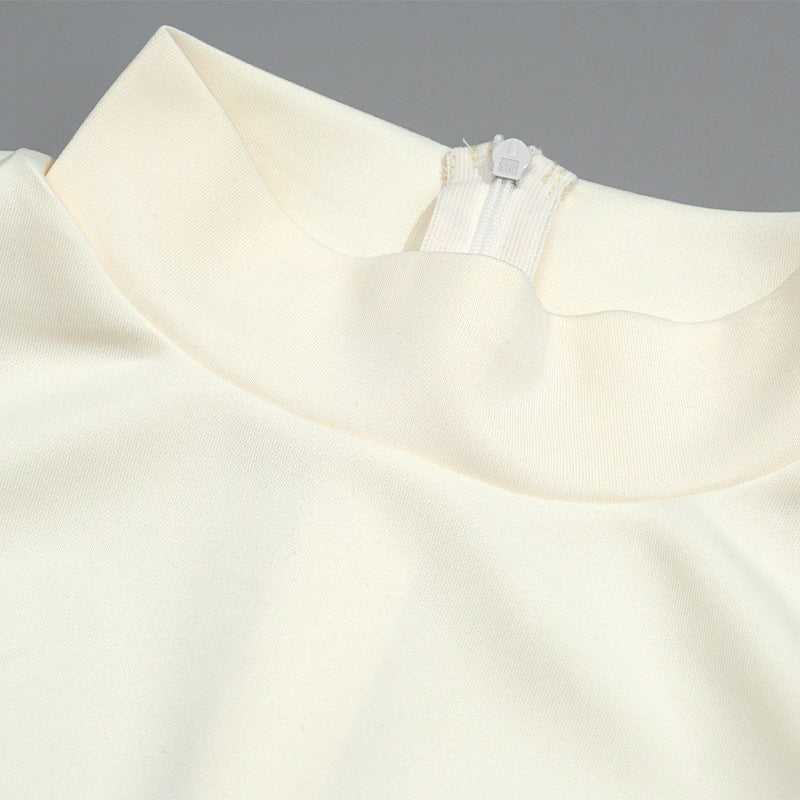 LADIES LONG SLEEVE DRESS WITH FEATHER TRIM APRICOT (SIZE S - L)