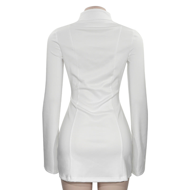 LADIES LONG SLEEVE SHORT DRESS WHITE (SIZE S - L)