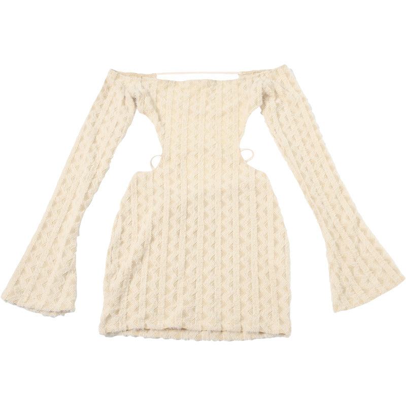 LADIES SHORT OFF THE SHOULDER BODYCON DRESS KHAKI (SIZE S - L)