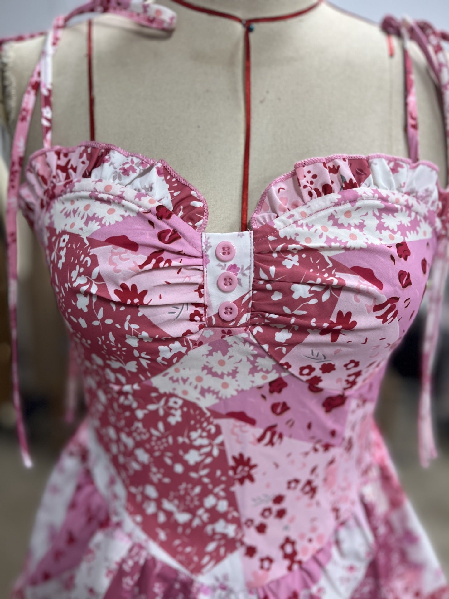 LADIES FLORAL DRESS WITH RUFFLES PINK (SIZE S - XL)