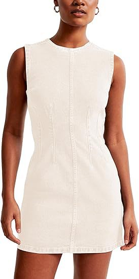 LADIES SHORT SLEEVELESS DENIM DRESS LIGHT BLUE DENIM / BLACK / WHITE / DARK BLUE DENIM (SIZE S - XL)
