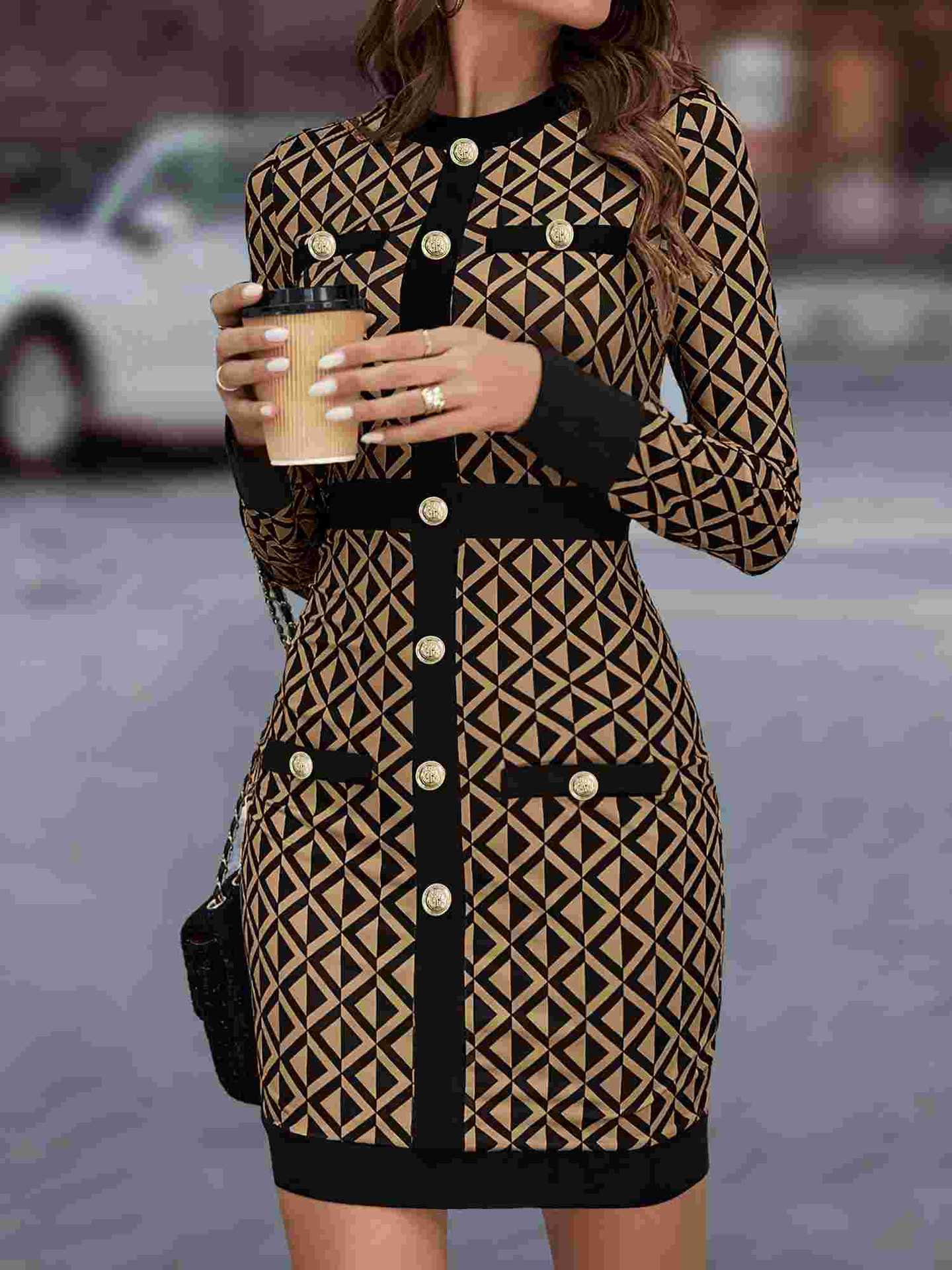 LADIES LONG SLEEVE DRESS COLOUR: COFFEE (SIZE S - XL)