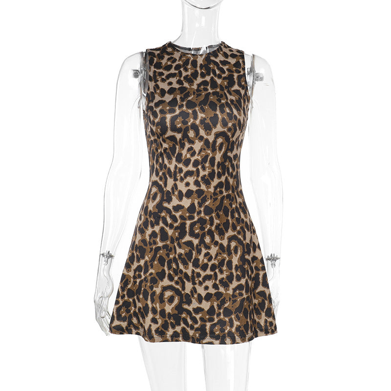 LADIES LEOPARD PRINT SLEEVELESS DRESS LEOPARD PRINT (SIZE S - L)