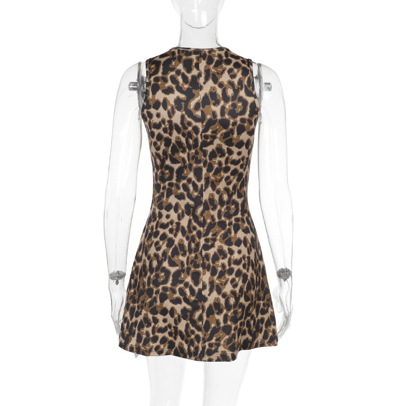 LADIES LEOPARD PRINT SLEEVELESS DRESS LEOPARD PRINT (SIZE S - L)