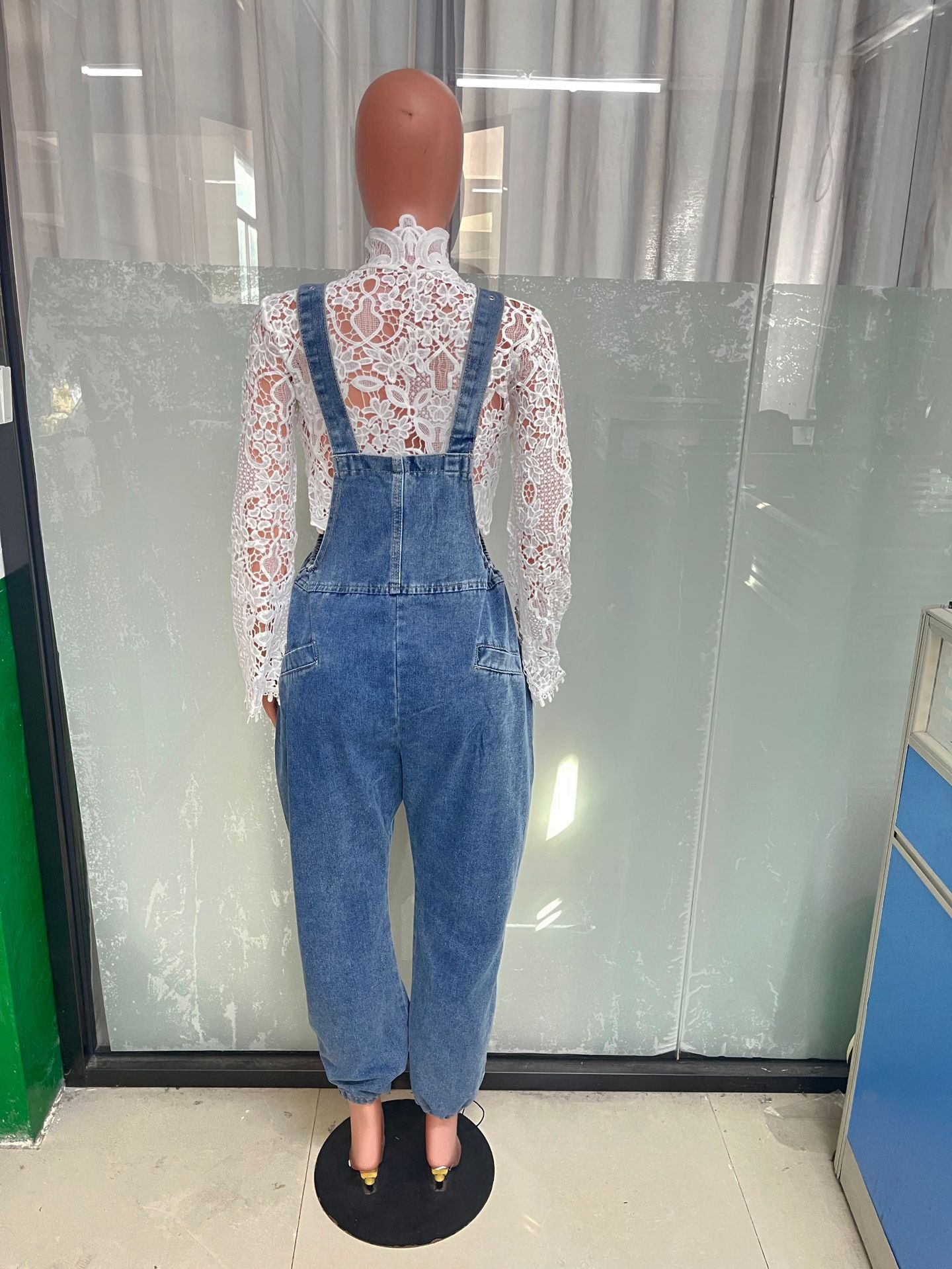 LADIES ONE PIECE DENIM OVERALLS BLUE DENIM (SIZE S - 2XL)